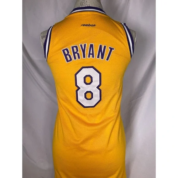VTG Kobe Bryant #8 Los Angeles Lakers NBA Reebok Gold Jersey Dress Women's LARGE - Picture 8 of 12
